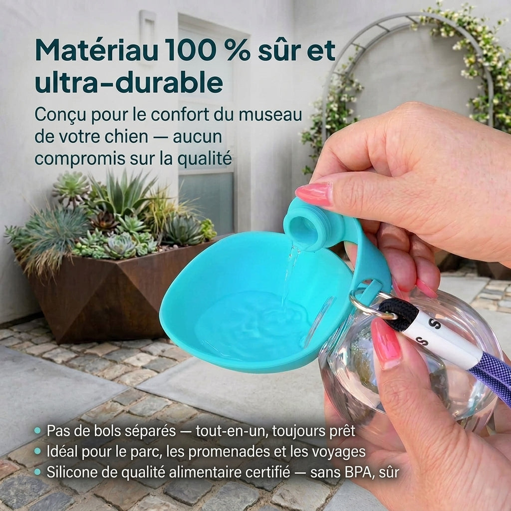 HydraPaw Classique — Gourde 2-en-1 portable | Bol pliable intégré pour chien
